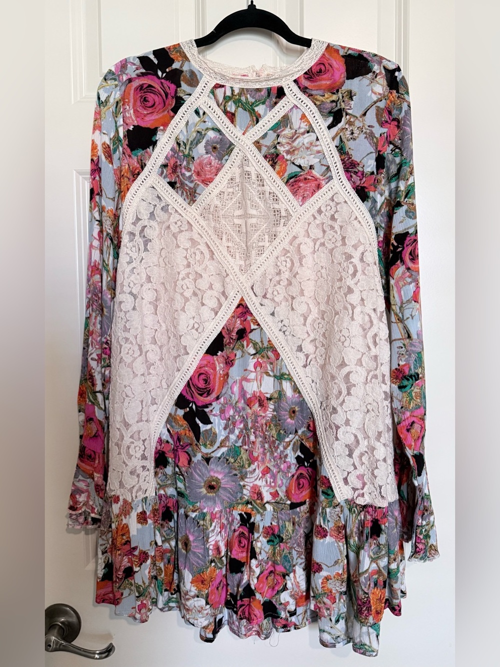 Umgee Floral Tunic/Dress with Lace Inset